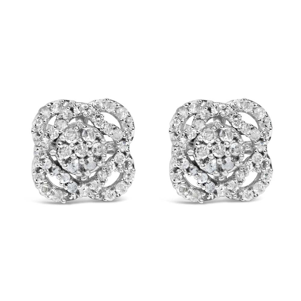 .925 Sterling Silver 1/2 cttw Round-cut Diamond Floral Cluster and Halo Stud Earring (I-J Color, I3 Clarity)