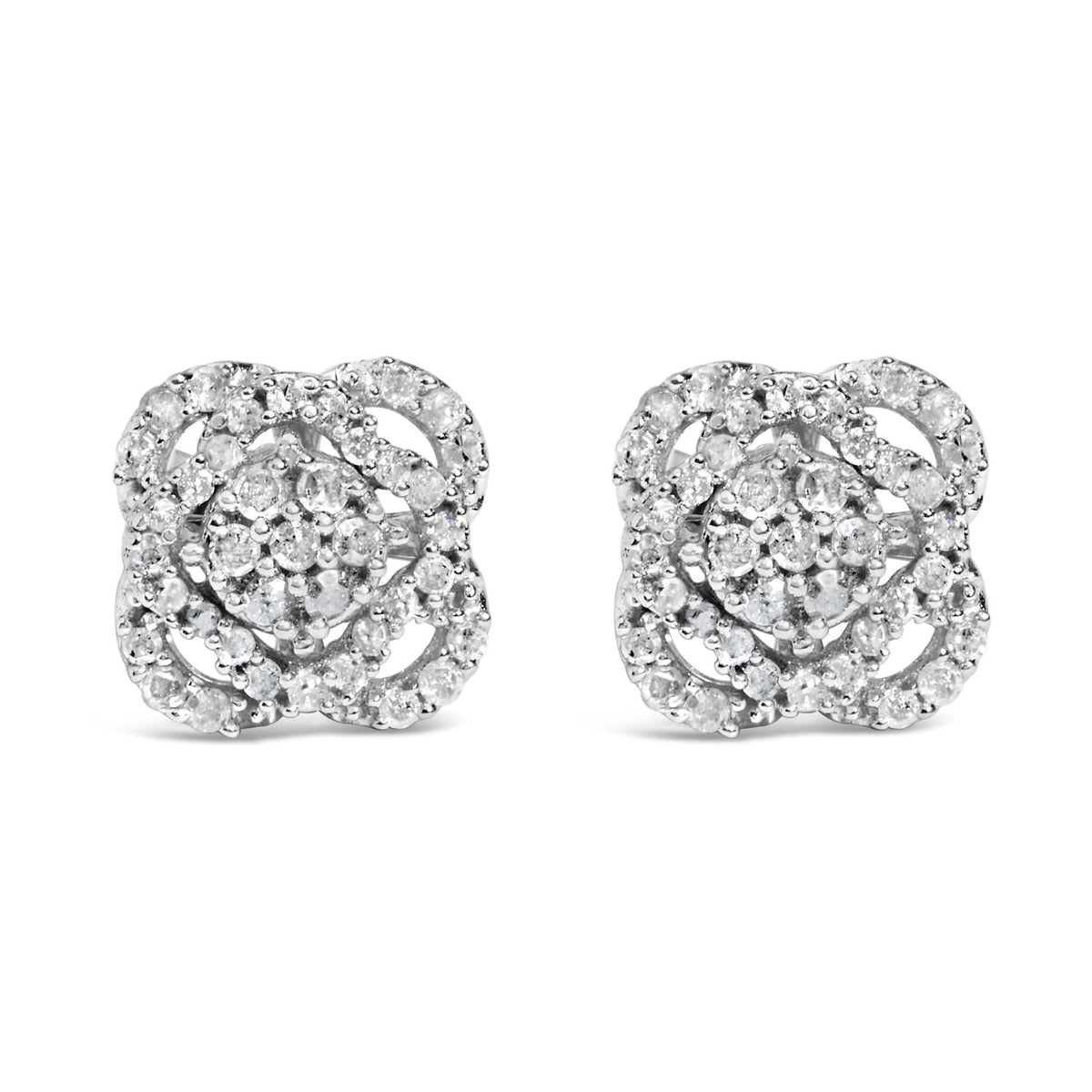 .925 Sterling Silver 1/2 cttw Round-cut Diamond Floral Cluster and Halo Stud Earring (I-J Color, I3 Clarity)