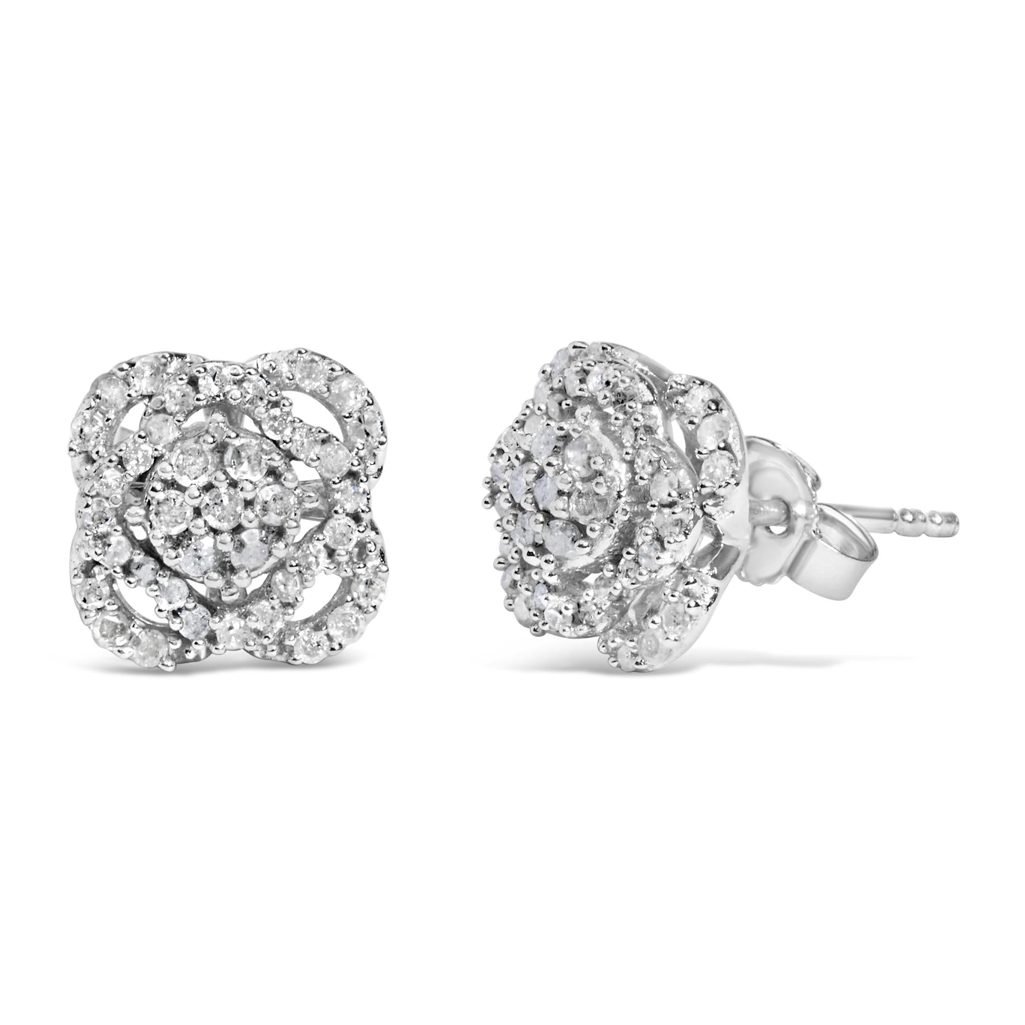 .925 Sterling Silver 1/2 cttw Round-cut Diamond Floral Cluster and Halo Stud Earring (I-J Color, I3 Clarity)