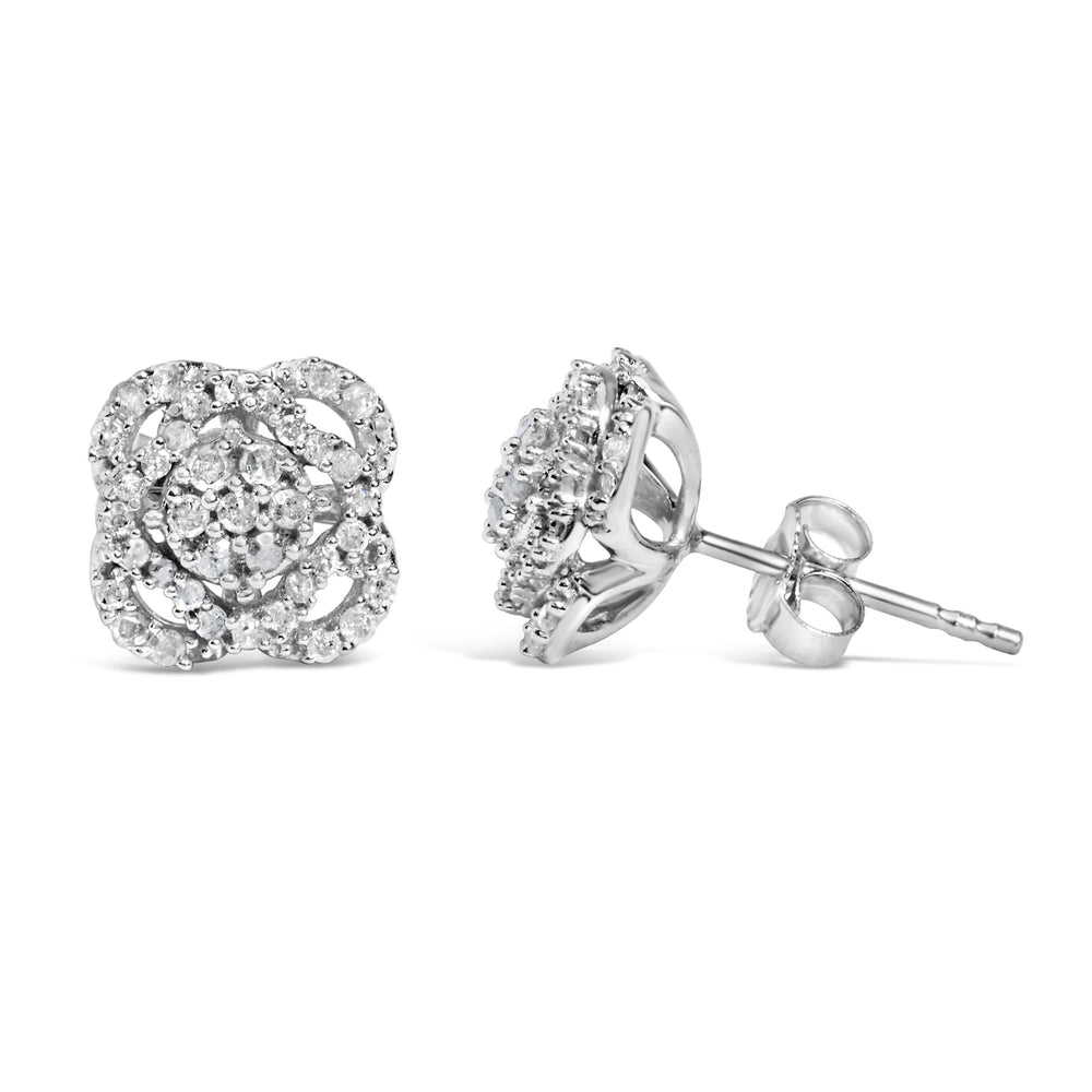 .925 Sterling Silver 1/2 cttw Round-cut Diamond Floral Cluster and Halo Stud Earring (I-J Color, I3 Clarity)