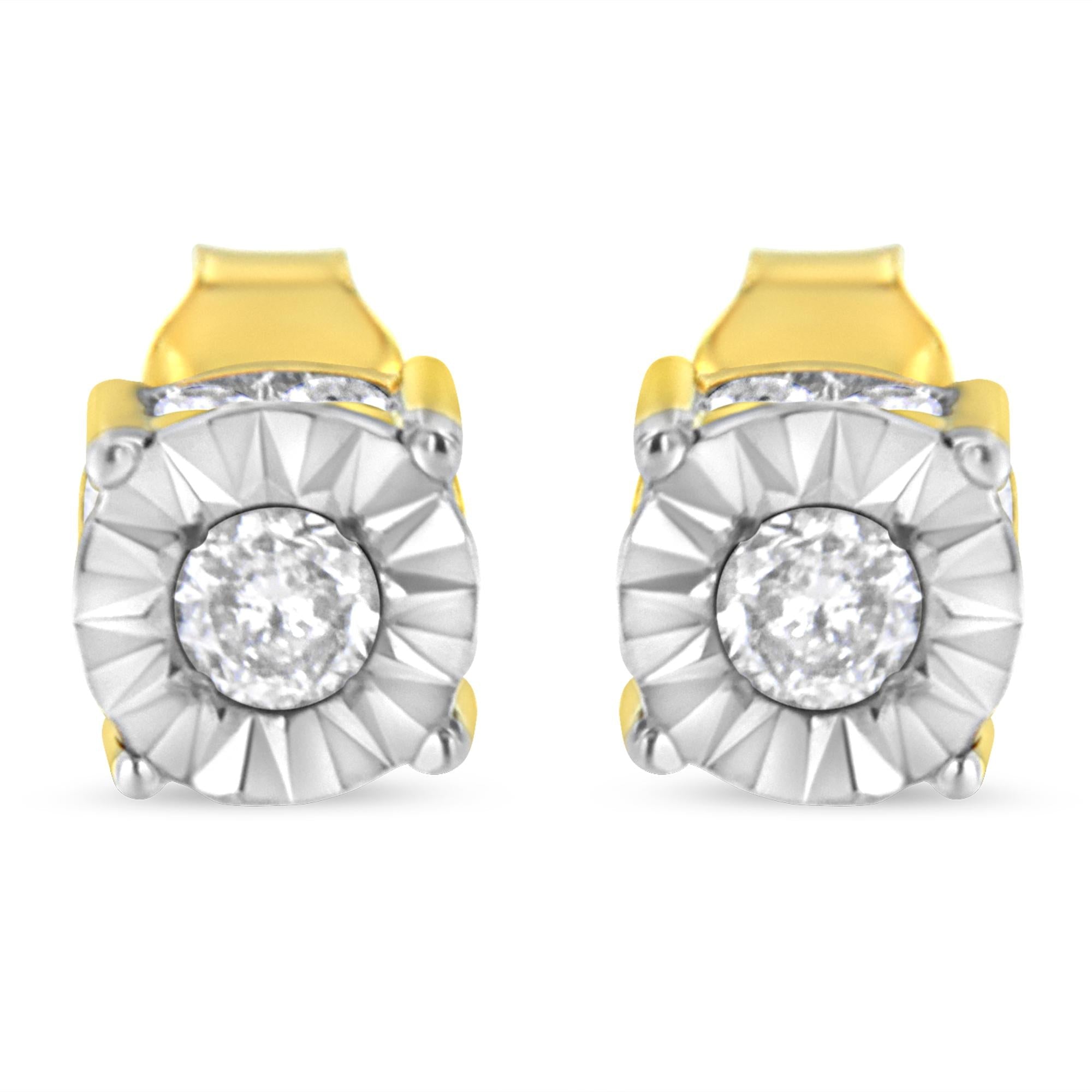 10K Yellow Gold Plated Sterling Silver 1/2 Cttw Miracle Set Diamond Stud Earring (J-K Color, I2-I3 Clarity)