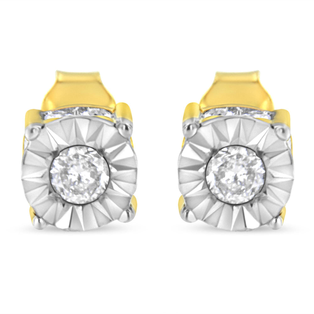 10K Yellow Gold Plated Sterling Silver 1/2 Cttw Miracle Set Diamond Stud Earring (J-K Color, I2-I3 Clarity)