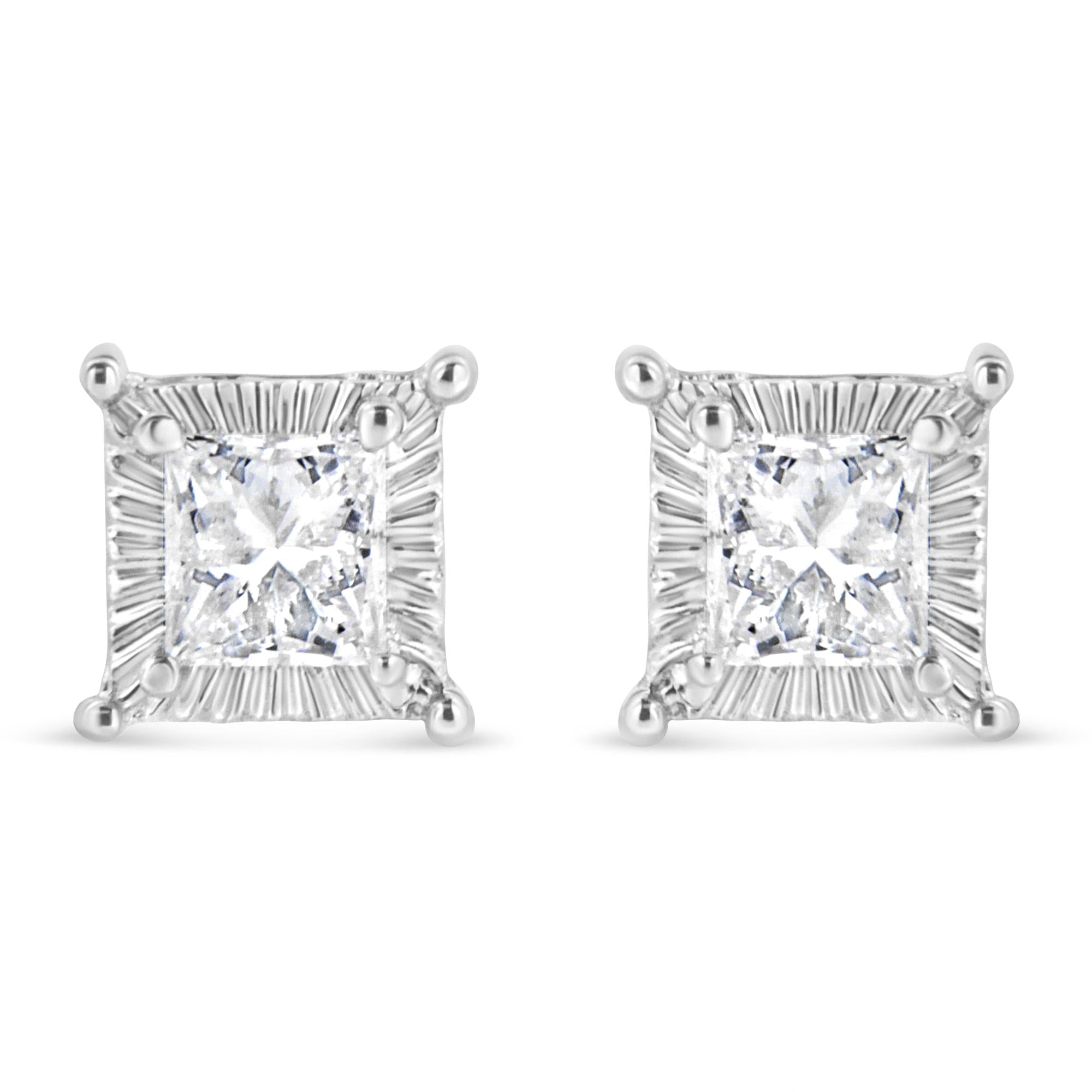 .925 Sterling Silver 1/2 Cttw Princess-cut Diamond Stud Earring (I-J Color, I2-I3 Clarity)