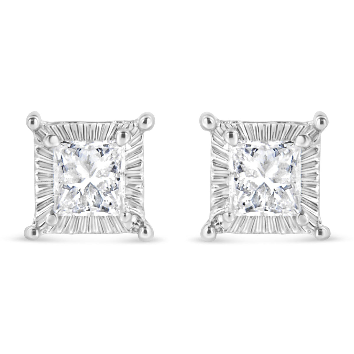 .925 Sterling Silver 1/2 Cttw Princess-cut Diamond Stud Earring (I-J Color, I2-I3 Clarity)
