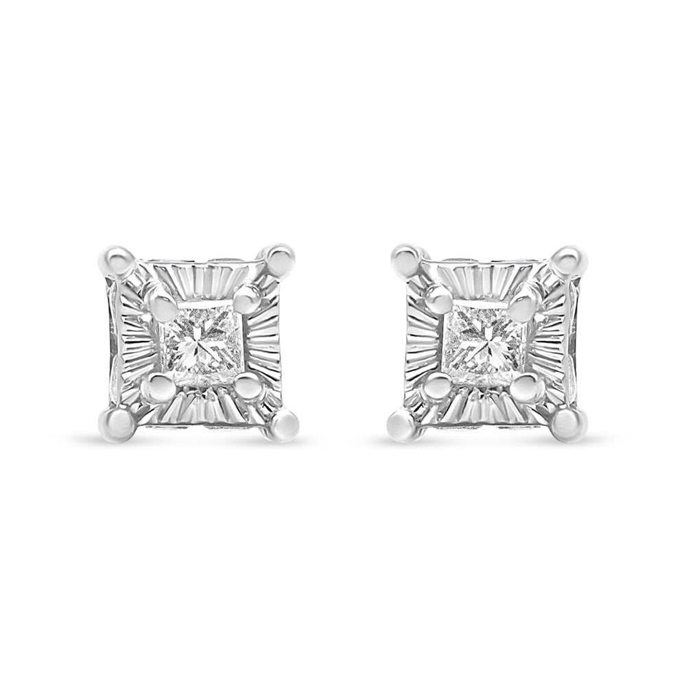 .925 Sterling Silver 1/4 Cttw Miracle Set Princess-Cut Diamond Solitaire Stud Earrings with Hidden Halo (I-J Color, SI2-I1 Clarity)