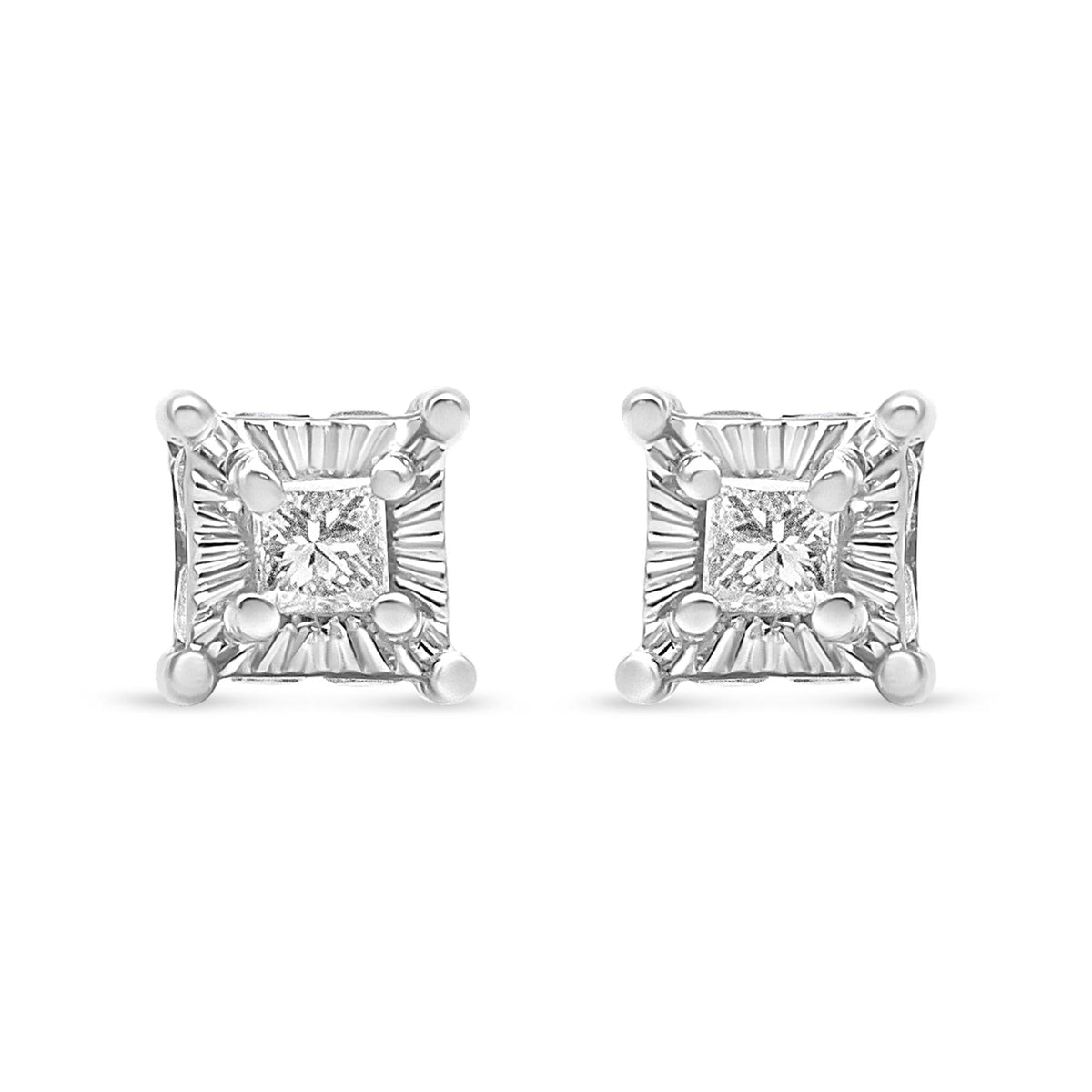 .925 Sterling Silver 1/4 Cttw Miracle Set Princess-Cut Diamond Solitaire Stud Earrings with Hidden Halo (I-J Color, SI2-I1 Clarity)