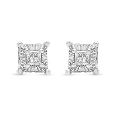 .925 Sterling Silver 1/4 Cttw Miracle Set Princess-Cut Diamond Solitaire Stud Earrings with Hidden Halo (I-J Color, SI2-I1 Clarity)