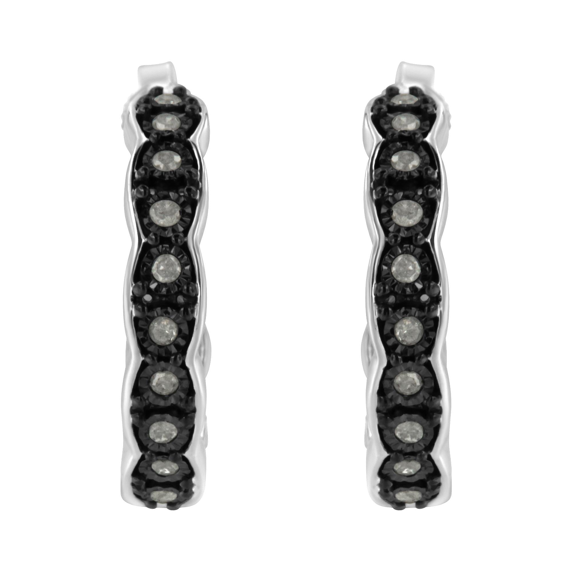 Black Rhodium and .925 Sterling Silver 1/4 cttw Miracle Plate Set Diamond "C" Shape Hoop Earring(I-J Color, I3 Clarity)