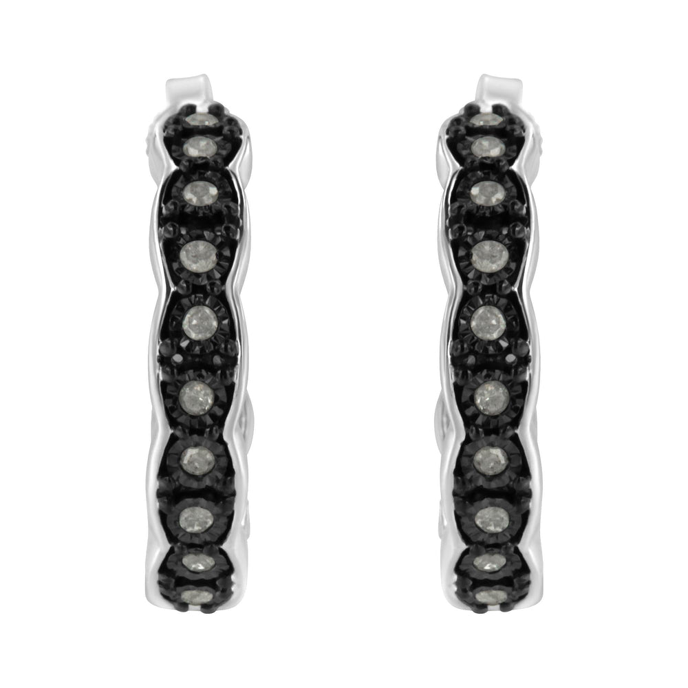 Black Rhodium and .925 Sterling Silver 1/4 cttw Miracle Plate Set Diamond "C" Shape Hoop Earring(I-J Color, I3 Clarity)