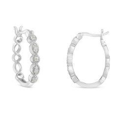 .925 Sterling Silver 1/6 cttw Diamond Milgrain Hoop Earring (I-J Color, I3 Clarity)