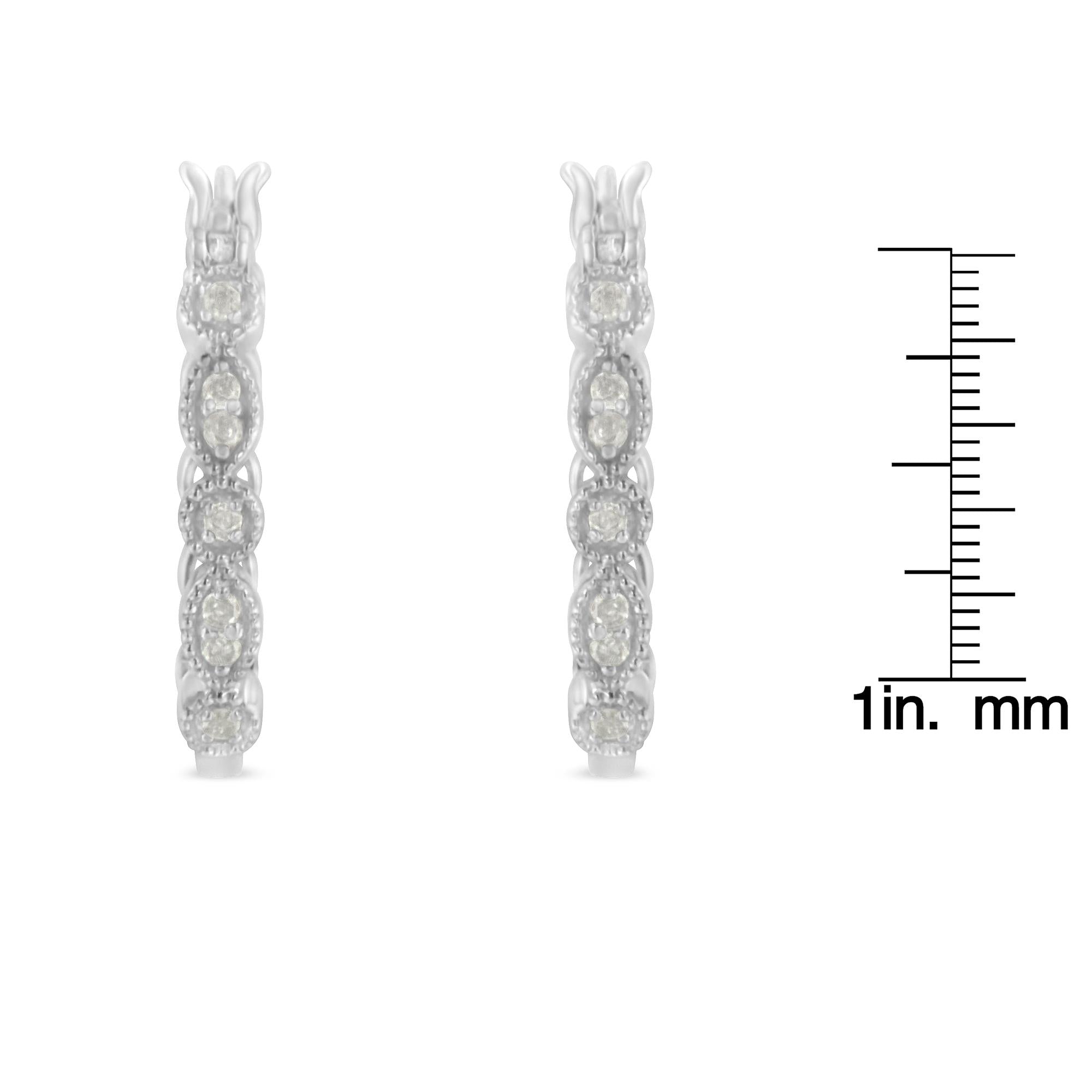 .925 Sterling Silver 1/6 cttw Diamond Milgrain Hoop Earring (I-J Color, I3 Clarity)