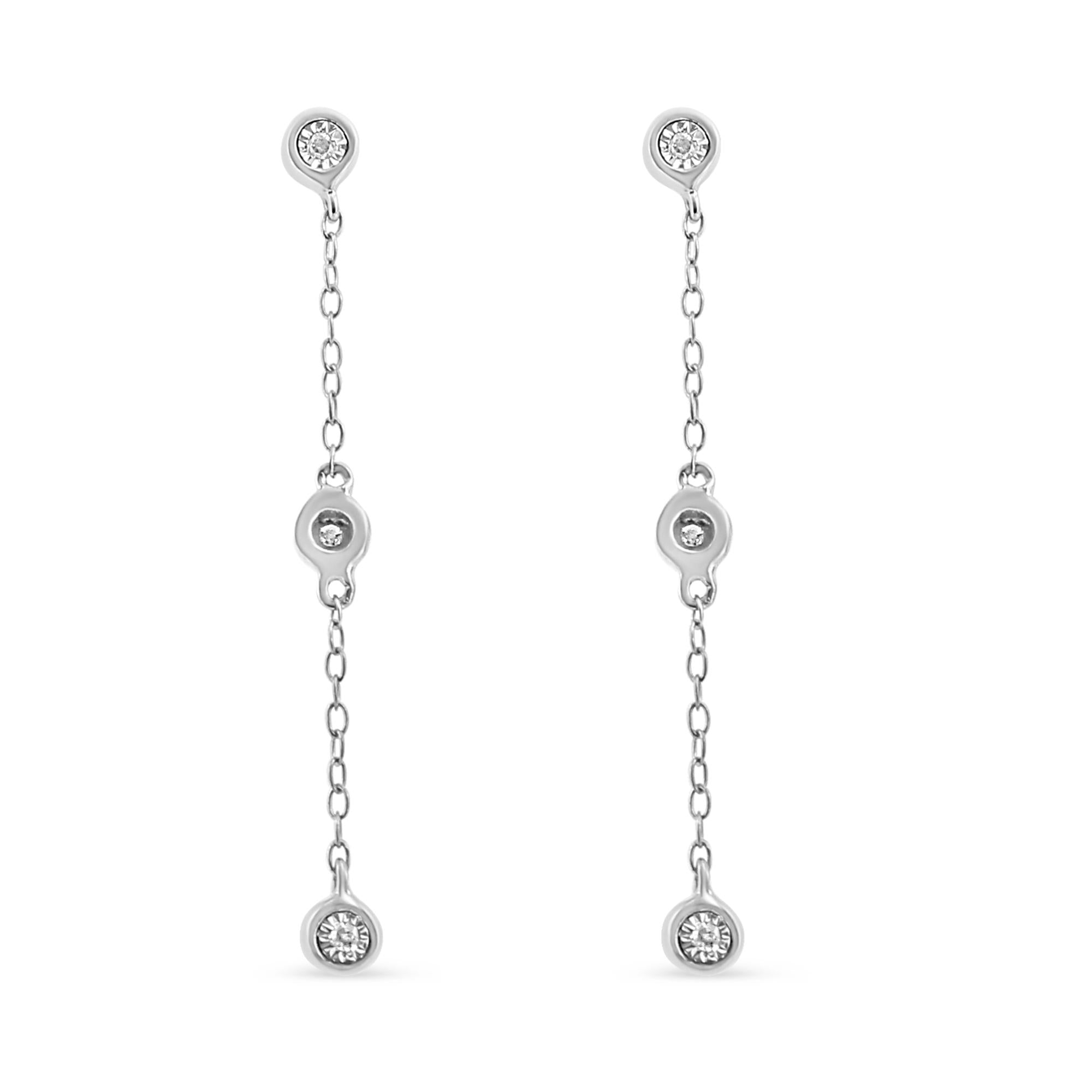 .925 Sterling Silver Miracle Set Diamond Accent 3-Stone Drop and Dangle Earring (I-J Color, I3 Clarity)