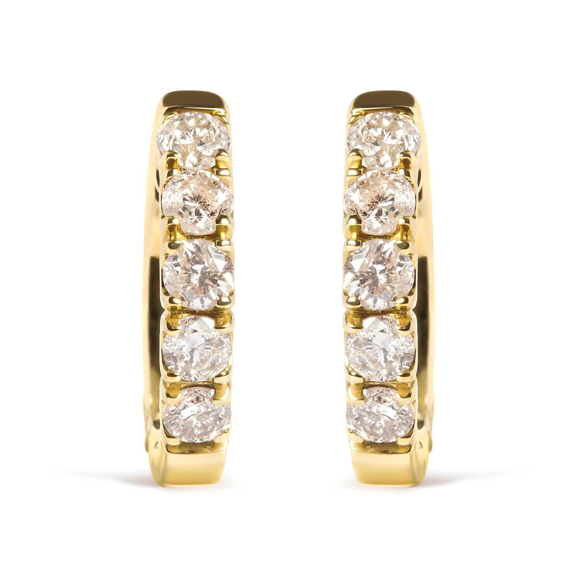 10K Yellow Gold 1/2 Cttw Round-Cut Diamond Hoop Earrings