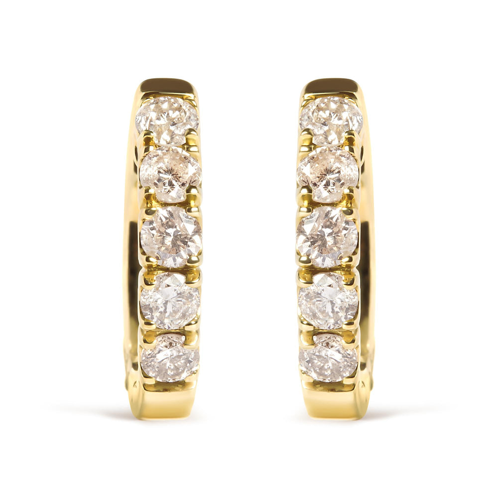 10K Yellow Gold 1/2 Cttw Round-Cut Diamond Hoop Earrings