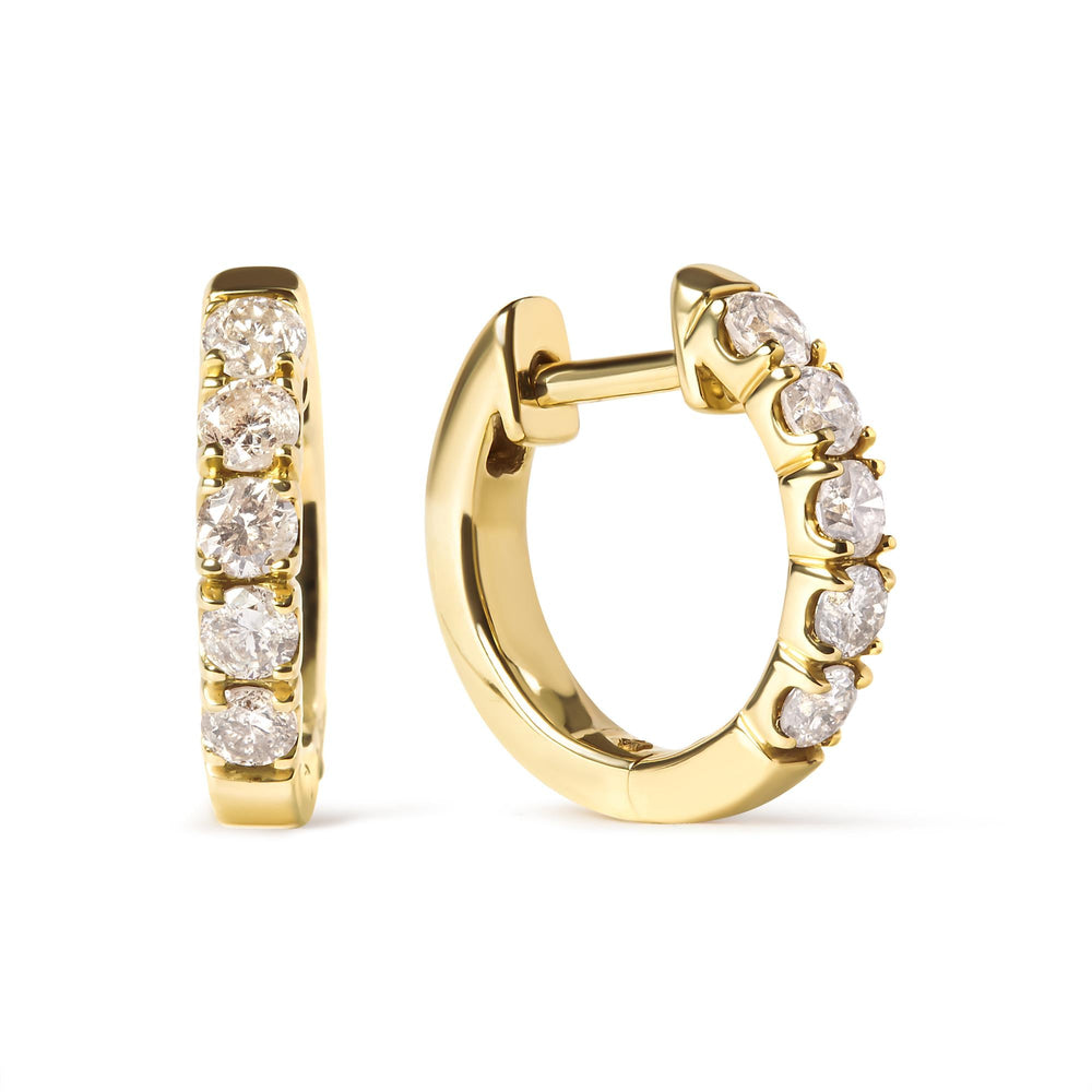 10K Yellow Gold 1/2 Cttw Round-Cut Diamond Hoop Earrings