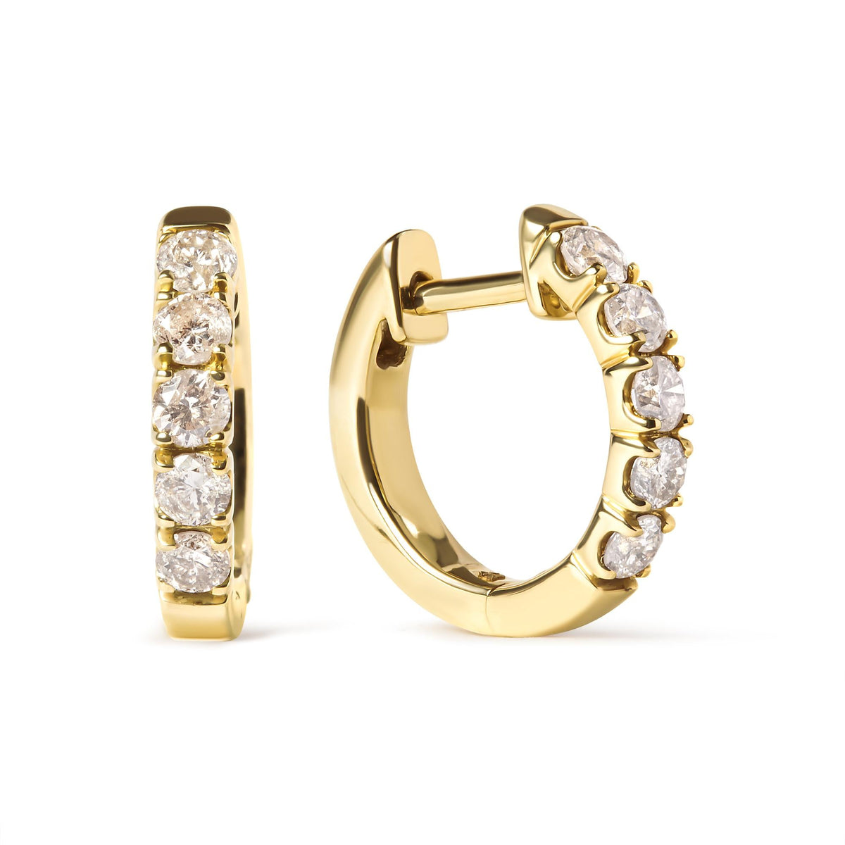 10K Yellow Gold 1/2 Cttw Round-Cut Diamond Hoop Earrings