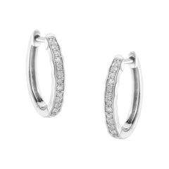 .925 Sterling Silver 1/4 Cttw Inlaid Diamond Curved Edge Hoop Earrings (I-J Color, I3 Clarity)