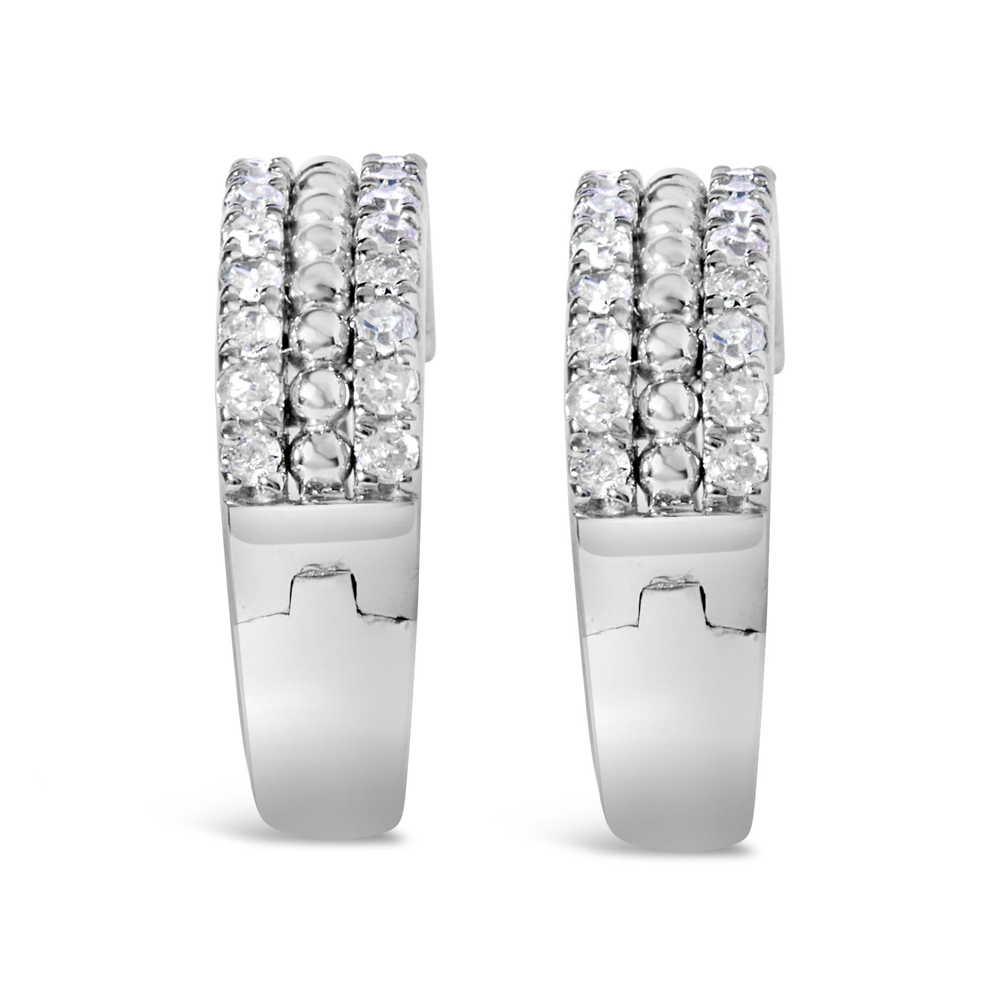 .925 Sterling Silver 1/2 Cttw Diamond Double Row Leverback Hoop Earring (I-J Color, I3 Clarity)