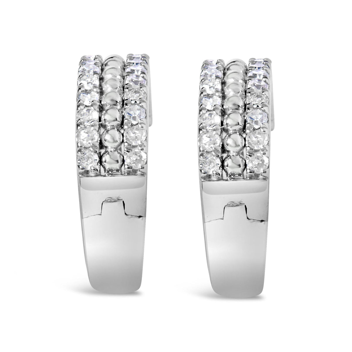 .925 Sterling Silver 1/2 Cttw Diamond Double Row Leverback Hoop Earring (I-J Color, I3 Clarity)