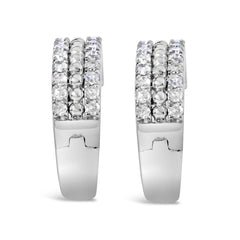 .925 Sterling Silver 1/2 Cttw Diamond Double Row Leverback Hoop Earring (I-J Color, I3 Clarity)