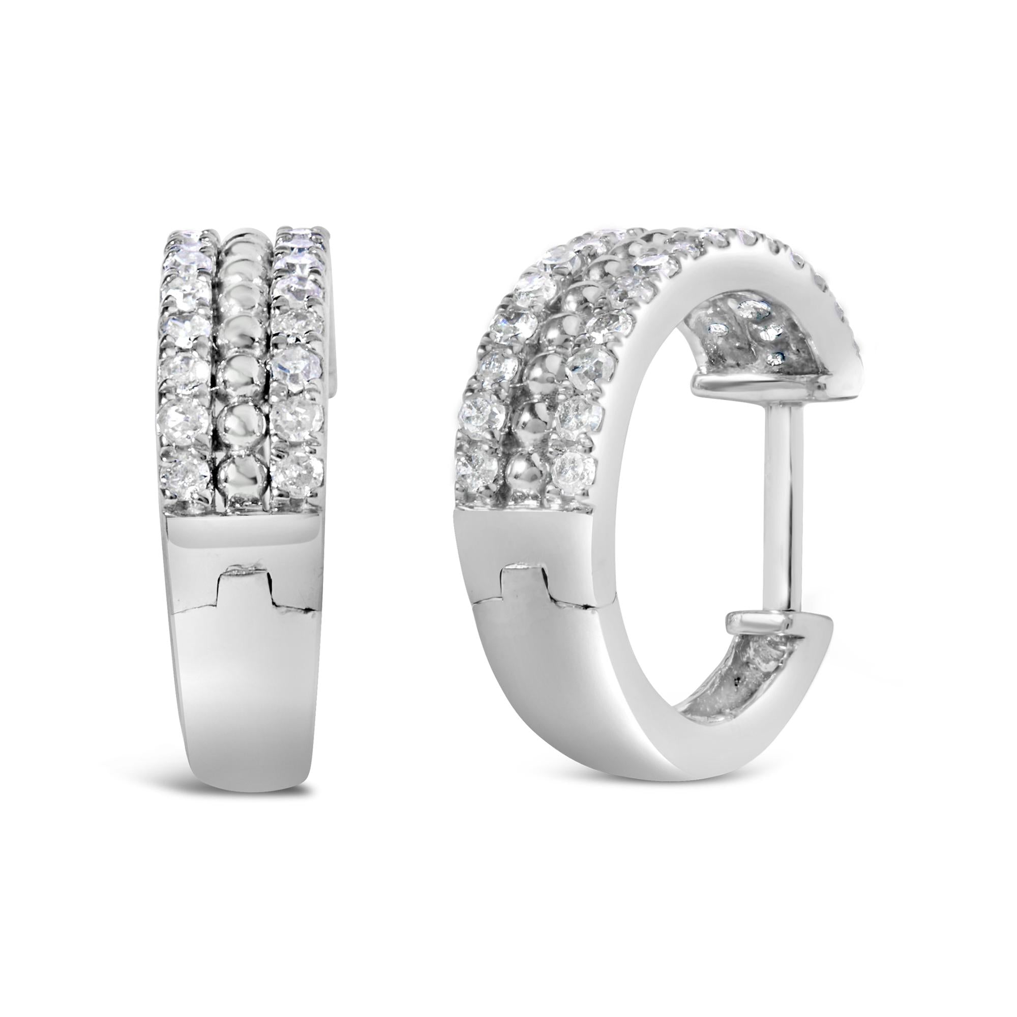 .925 Sterling Silver 1/2 Cttw Diamond Double Row Leverback Hoop Earring (I-J Color, I3 Clarity)