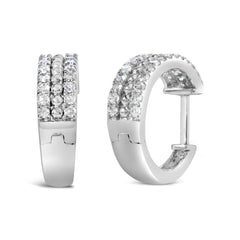 .925 Sterling Silver 1/2 Cttw Diamond Double Row Leverback Hoop Earring (I-J Color, I3 Clarity)