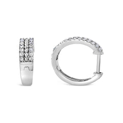 .925 Sterling Silver 1/2 Cttw Diamond Double Row Leverback Hoop Earring (I-J Color, I3 Clarity)