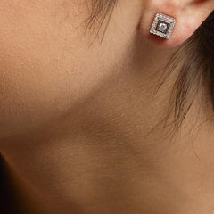 14K Rose Gold Plated .925 Sterling Silver 1/2 Cttw Diamond Halo Square-Shaped Frame Stud Earring (I-J Color, I3 Clarity)