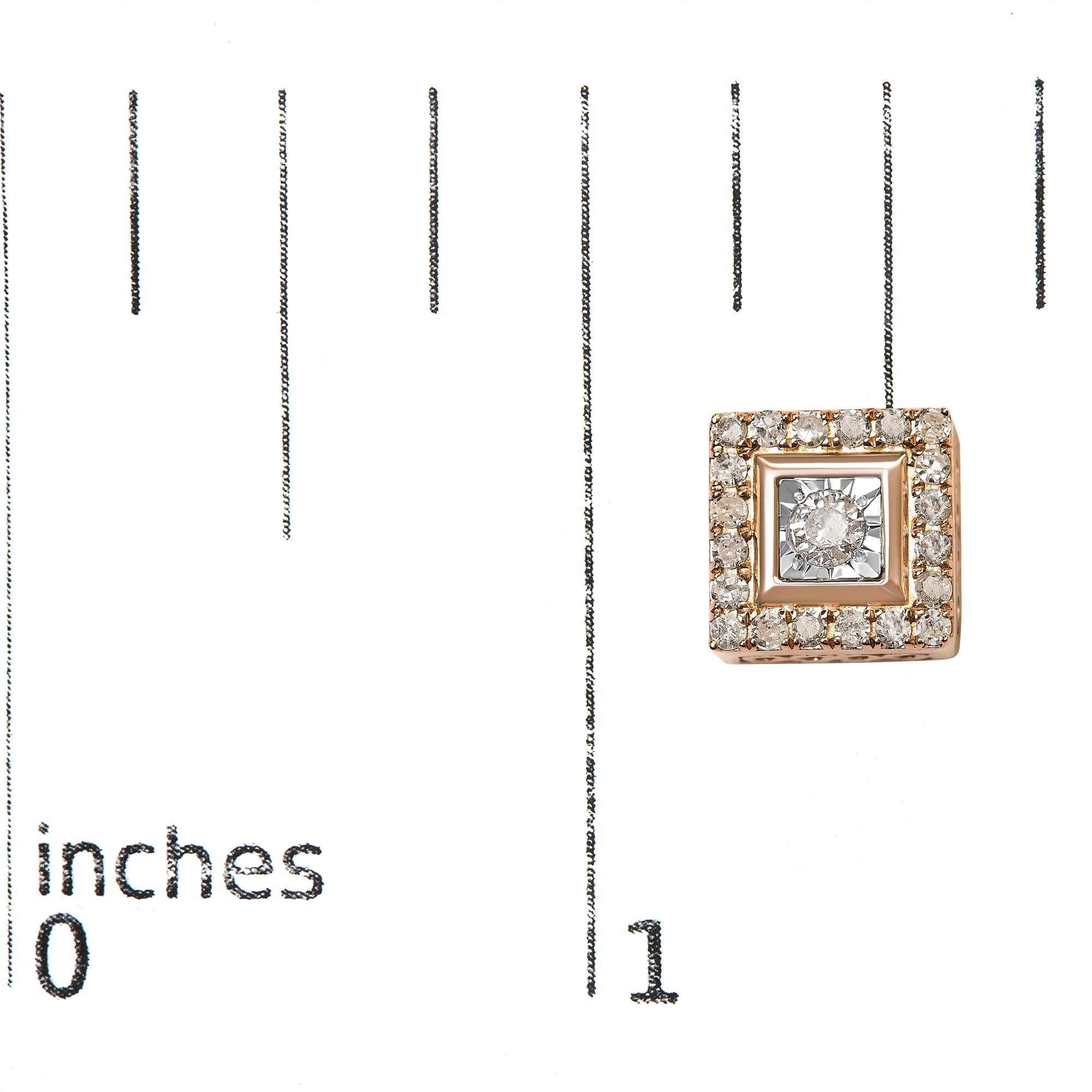14K Rose Gold Plated .925 Sterling Silver 1/2 Cttw Diamond Halo Square-Shaped Frame Stud Earring (I-J Color, I3 Clarity)