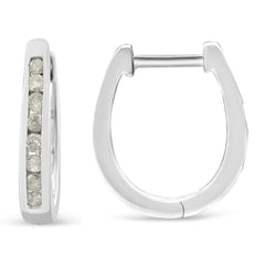10K White Gold 1/4 Cttw Channel Set Diamond Hoop Earrings (I-J Color, I3 Clarity)