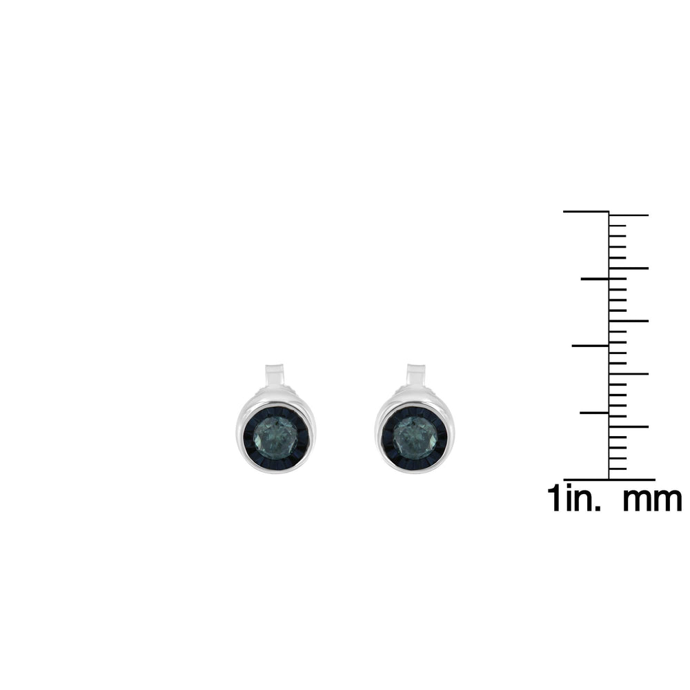.925 Sterling Silver 0.40 Cttw Round Brilliant-Cut Blue Diamond Miracle-Set Stud Earrings (Fancy Color-Enhanced, I2-I3 Clarity)