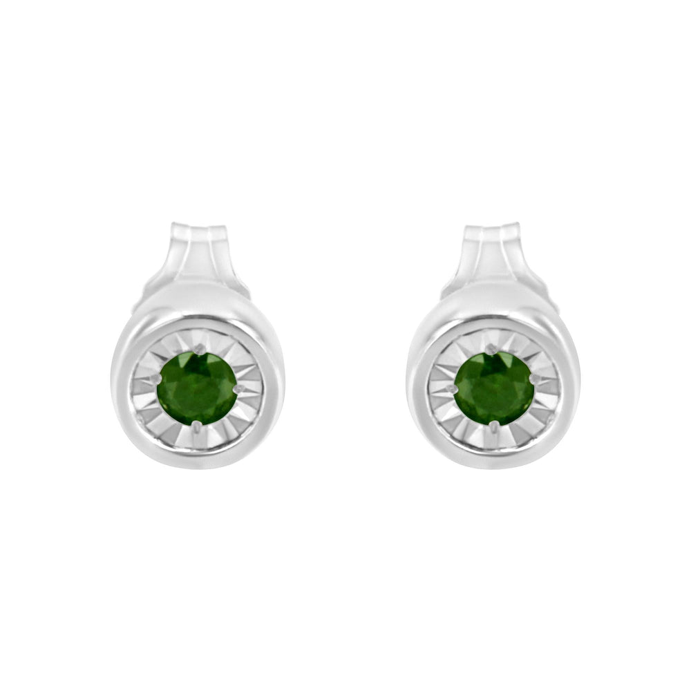 .925 Sterling Silver 1/5 Cttw Round Brilliant-Cut Green Diamond Miracle-Set Stud Earrings (Fancy Color-Enhanced, I1-I2 Clarity)