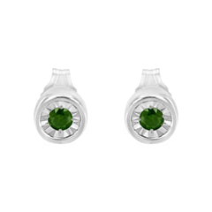 .925 Sterling Silver 1/5 Cttw Round Brilliant-Cut Green Diamond Miracle-Set Stud Earrings (Fancy Color-Enhanced, I1-I2 Clarity)
