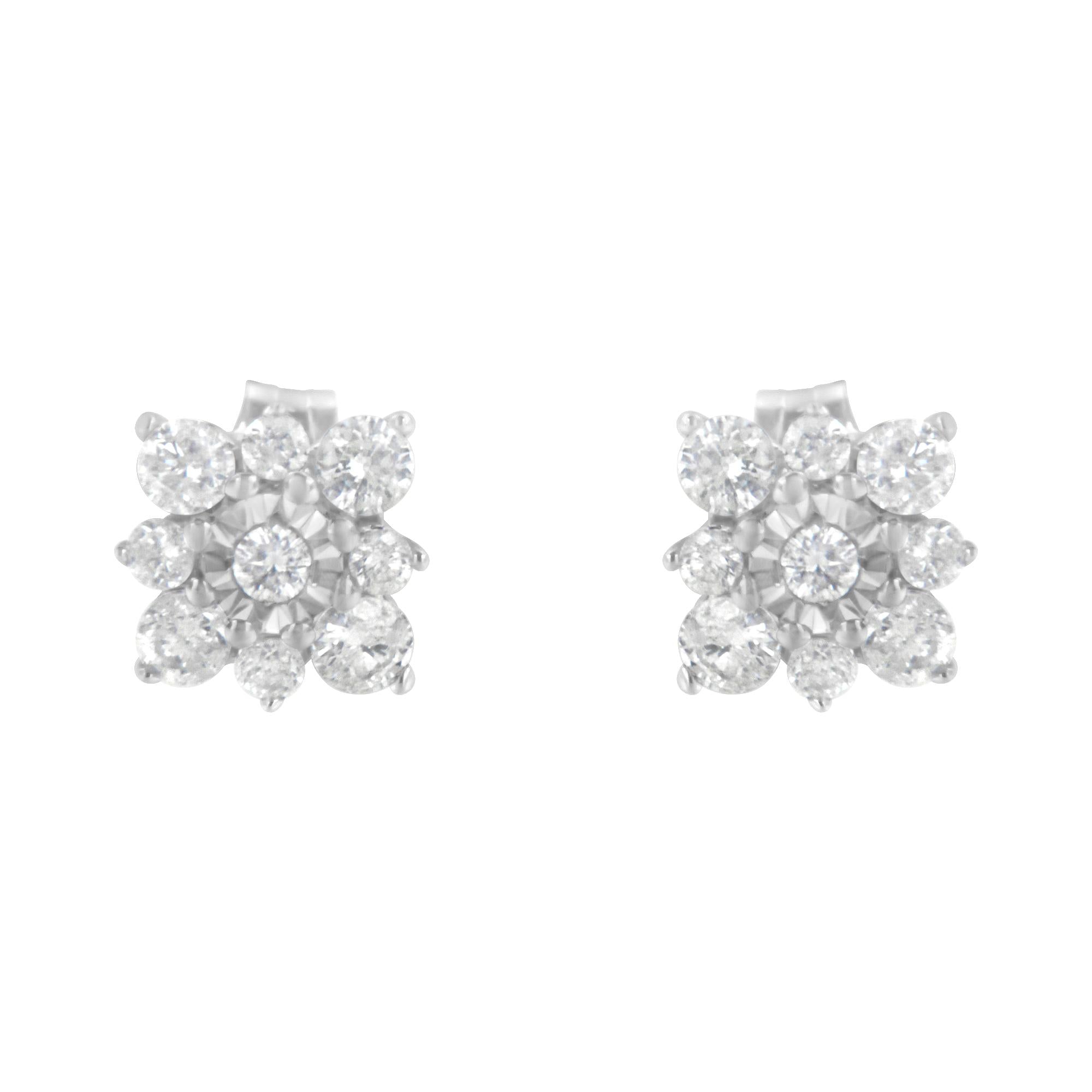 Sterling Silver Diamond Flower Stud Earrings (1/2 cttw, I-J Color, I1-I2 Clarity)