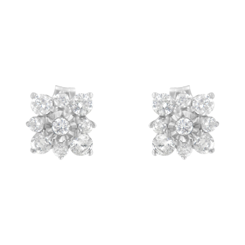 Sterling Silver Diamond Flower Stud Earrings (1/2 cttw, I-J Color, I1-I2 Clarity)