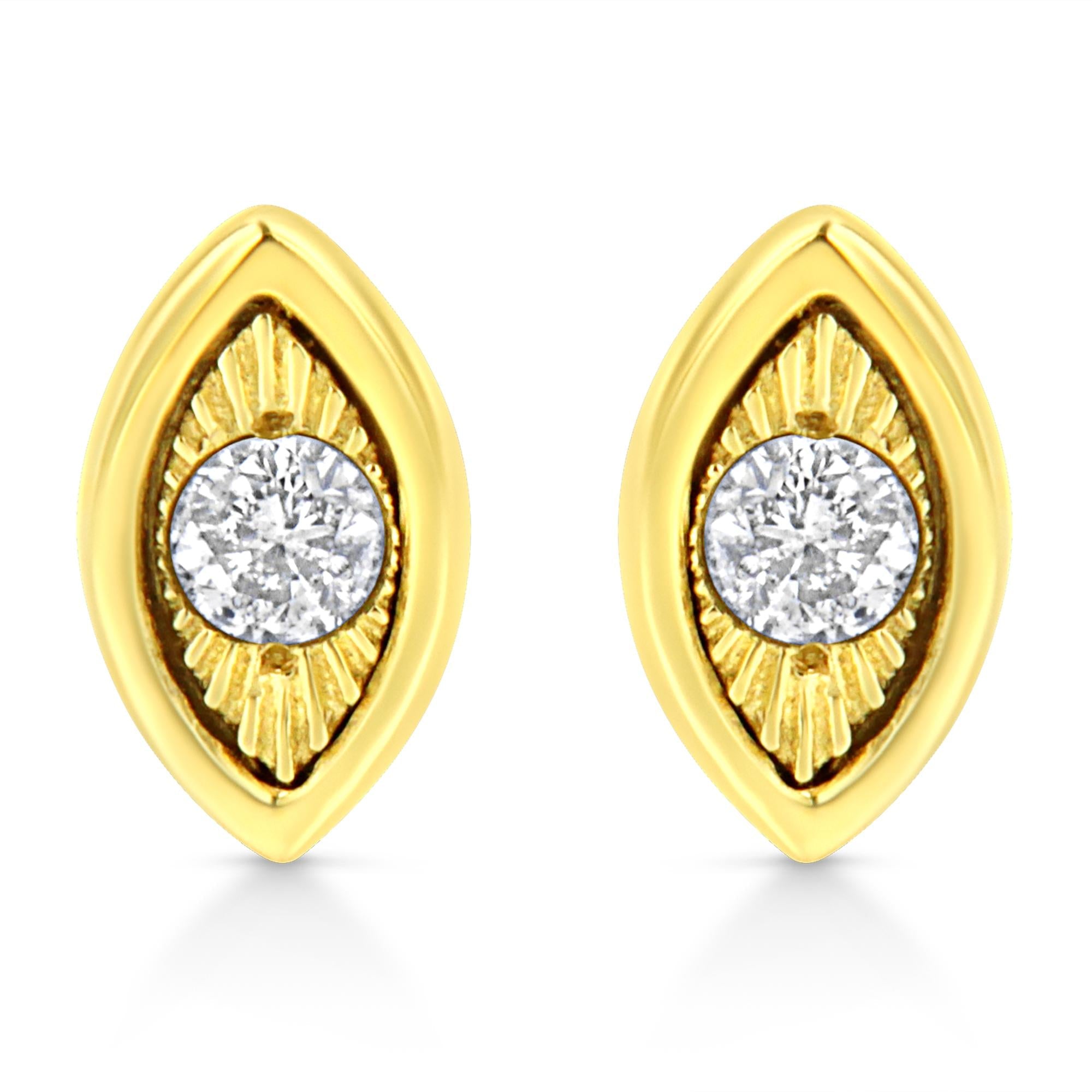 10K Yellow Gold Plated .925 Sterling Silver 1/10 Cttw Miracle-Set Diamond Stud Earrings - Choice of Shapes