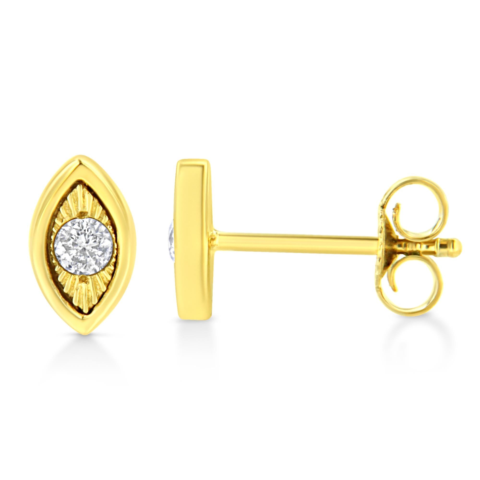 10K Yellow Gold Plated .925 Sterling Silver 1/10 Cttw Miracle-Set Diamond Stud Earrings - Choice of Shapes