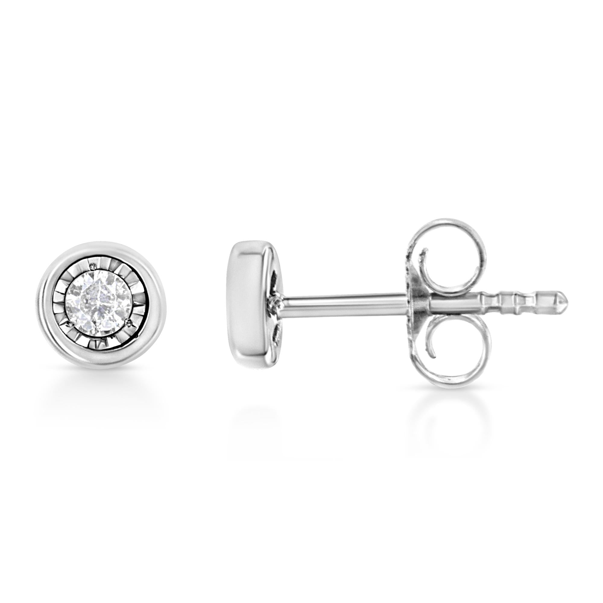 .925 Sterling Silver 1/10 Cttw Miracle-Set Diamond Stud Earrings (I-J Color, I2-I3 Clarity) - Choice of Shapes