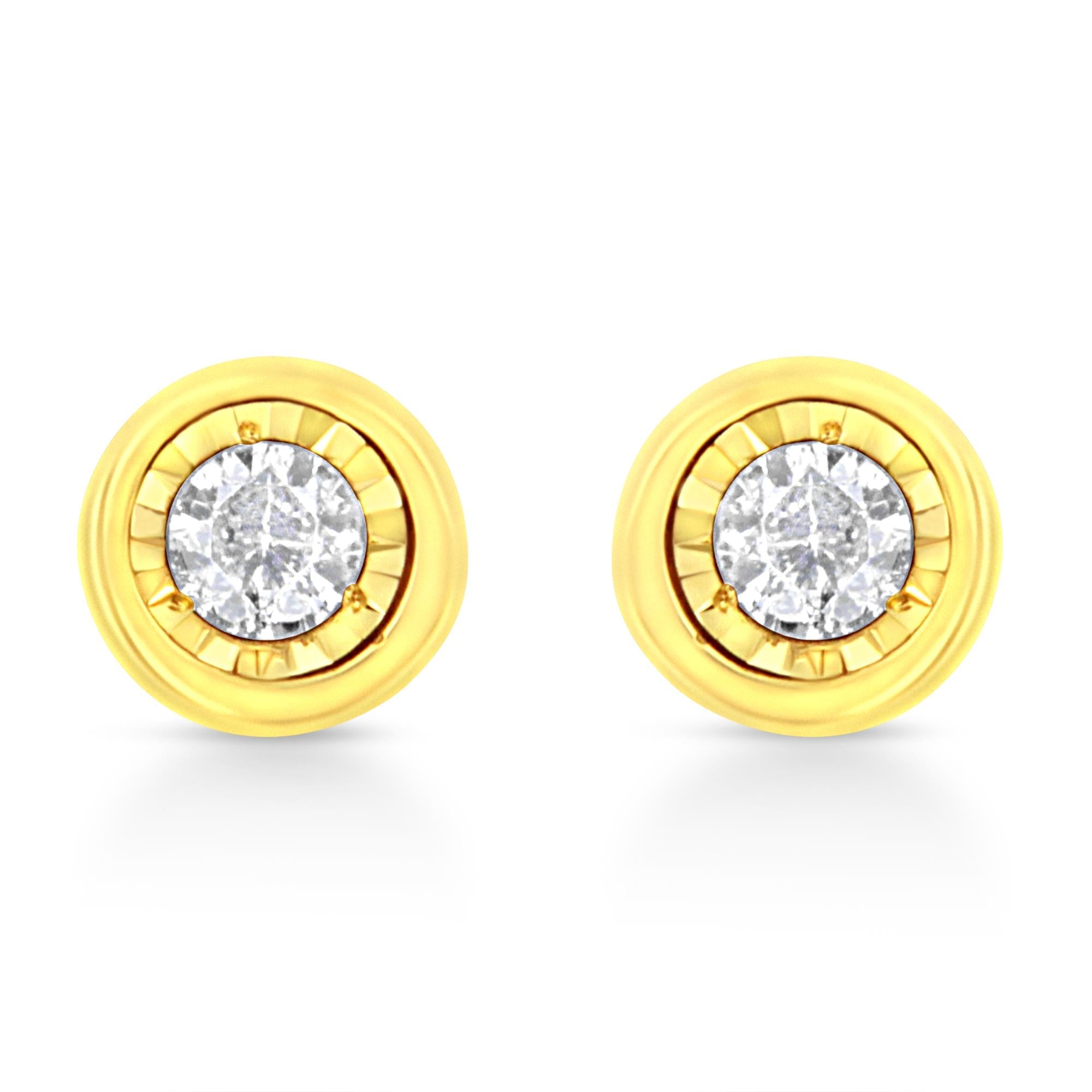 10K Yellow Gold Plated .925 Sterling Silver 1/10 Cttw Miracle-Set Diamond Stud Earrings - Choice of Shapes