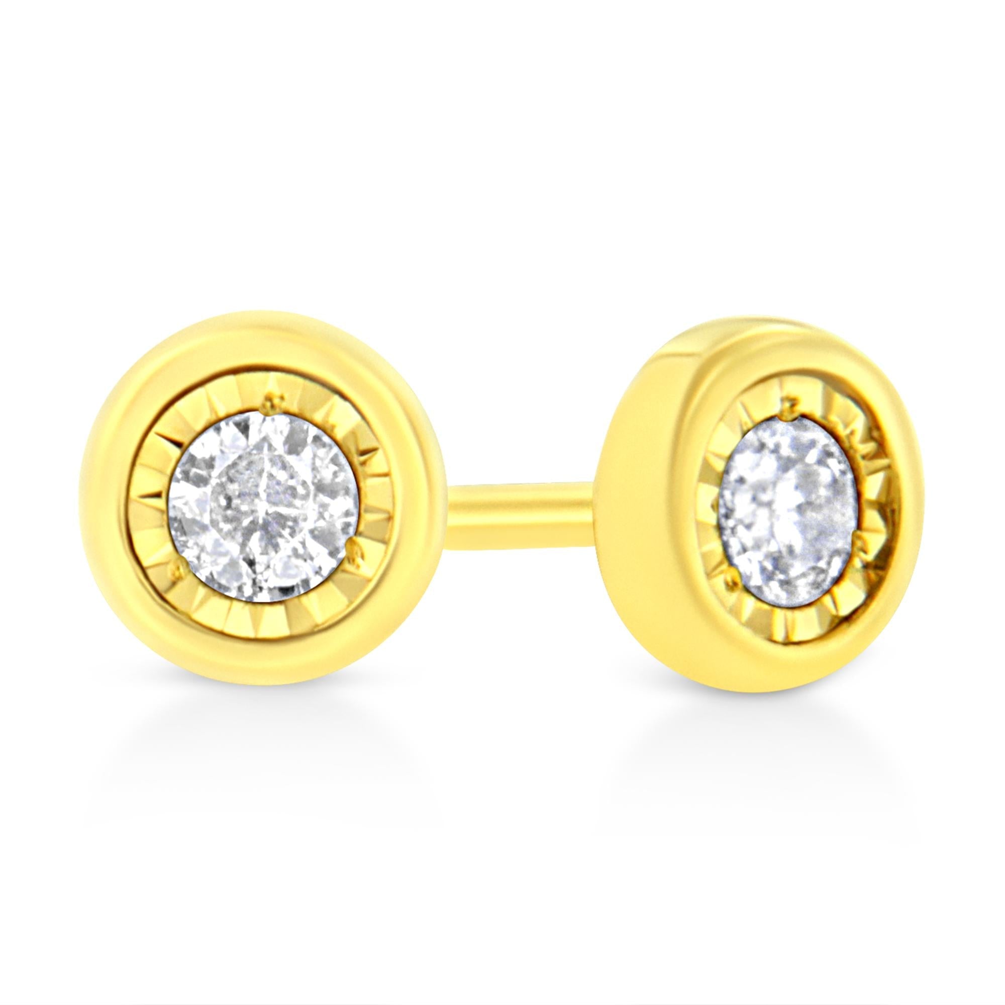 10K Yellow Gold Plated .925 Sterling Silver 1/10 Cttw Miracle-Set Diamond Stud Earrings - Choice of Shapes