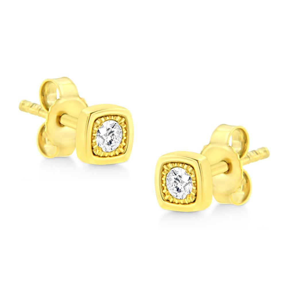10K Yellow Gold Plated .925 Sterling Silver 1/10 Cttw Miracle-Set Diamond Stud Earrings - Choice of Shapes