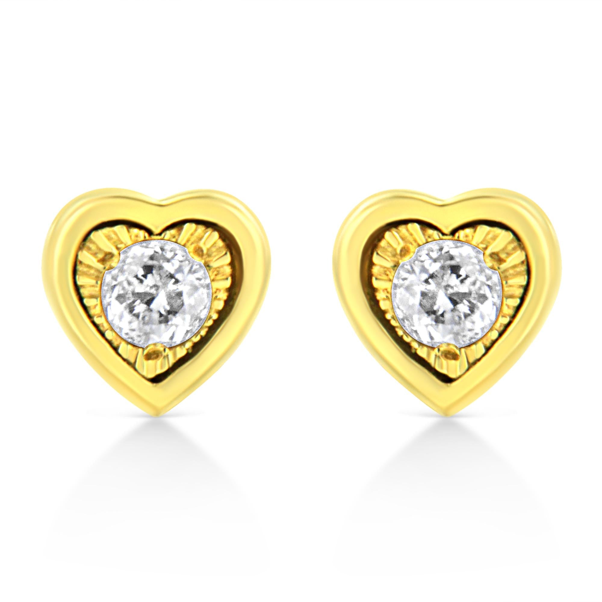 10K Yellow Gold Plated .925 Sterling Silver 1/10 Cttw Miracle-Set Diamond Stud Earrings - Choice of Shapes
