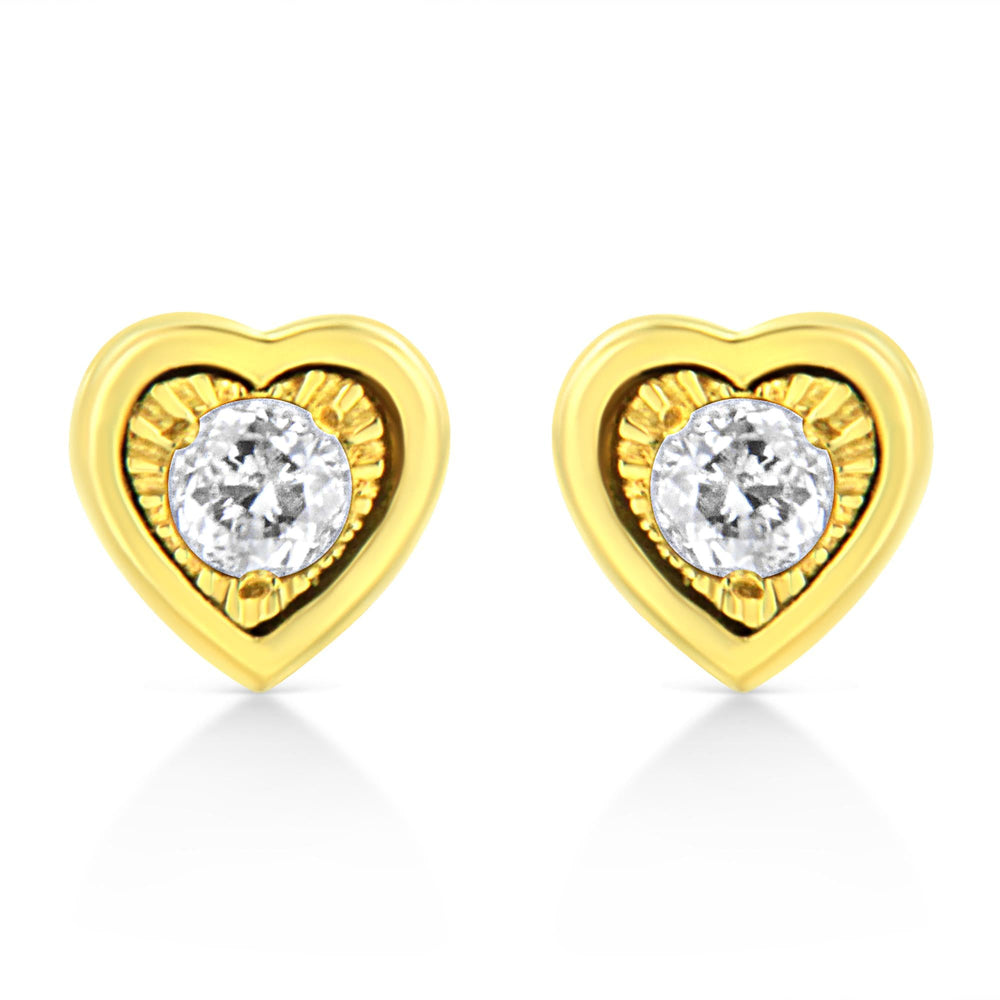 10K Yellow Gold Plated .925 Sterling Silver 1/10 Cttw Miracle-Set Diamond Stud Earrings - Choice of Shapes