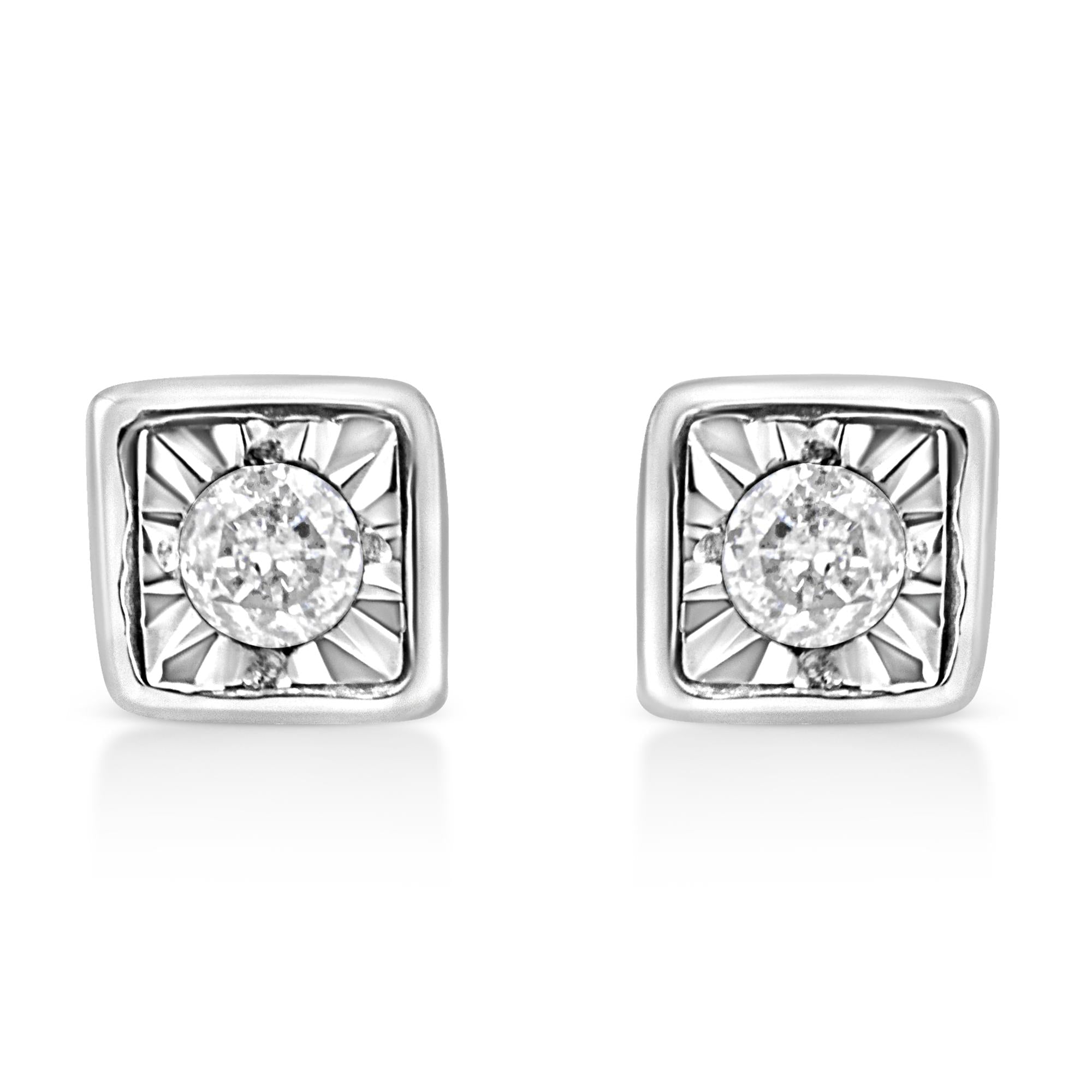 .925 Sterling Silver 1/10 Cttw Miracle-Set Diamond Stud Earrings (I-J Color, I2-I3 Clarity) - Choice of Shapes