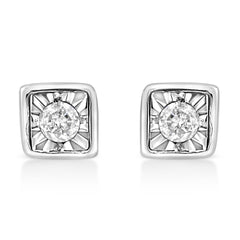 .925 Sterling Silver 1/10 Cttw Miracle-Set Diamond Stud Earrings (I-J Color, I2-I3 Clarity) - Choice of Shapes