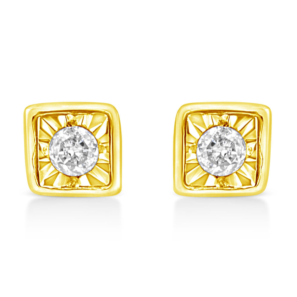 10K Yellow Gold Plated .925 Sterling Silver 1/10 Cttw Miracle-Set Diamond Stud Earrings - Choice of Shapes