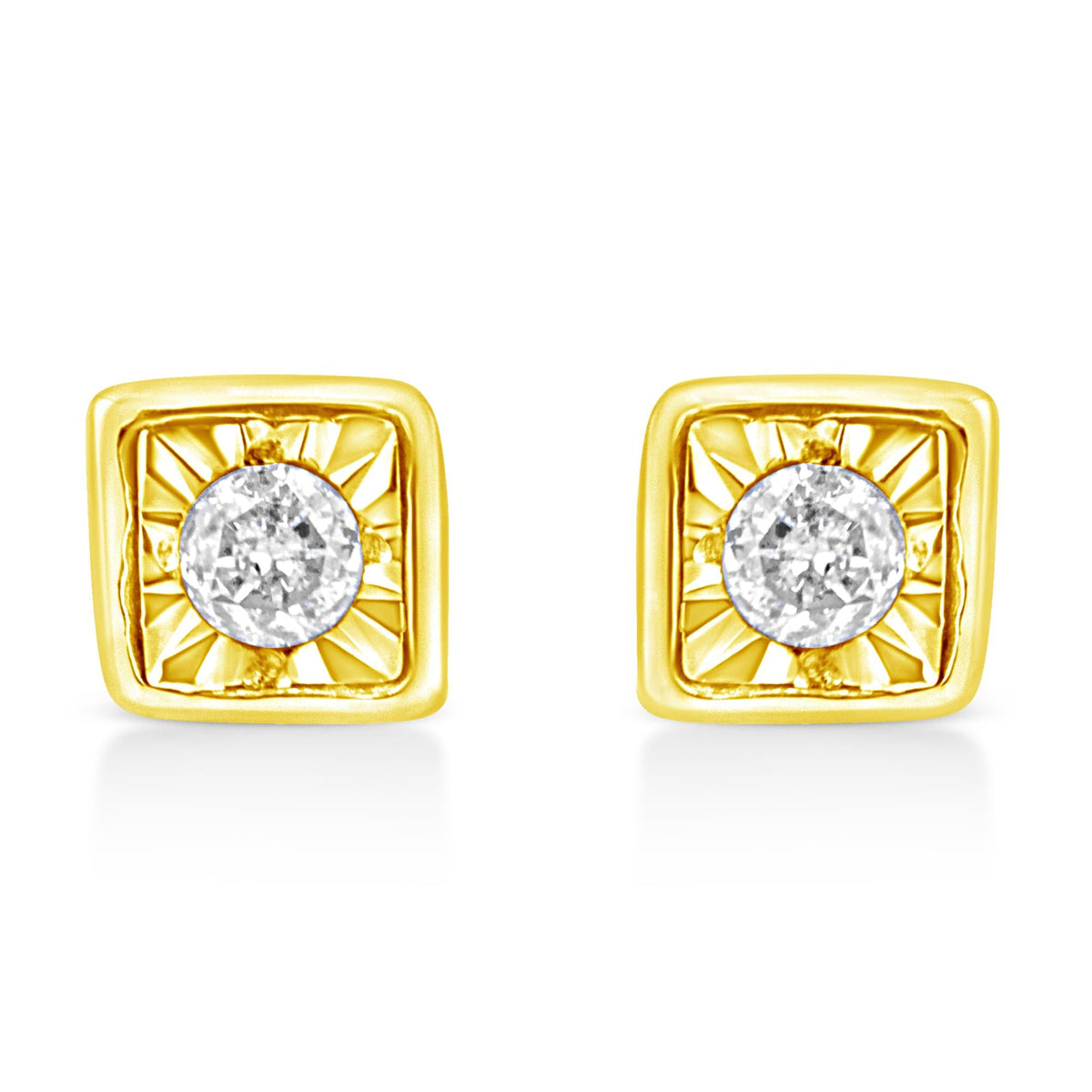 10K Yellow Gold Plated .925 Sterling Silver 1/10 Cttw Miracle-Set Diamond Stud Earrings - Choice of Shapes