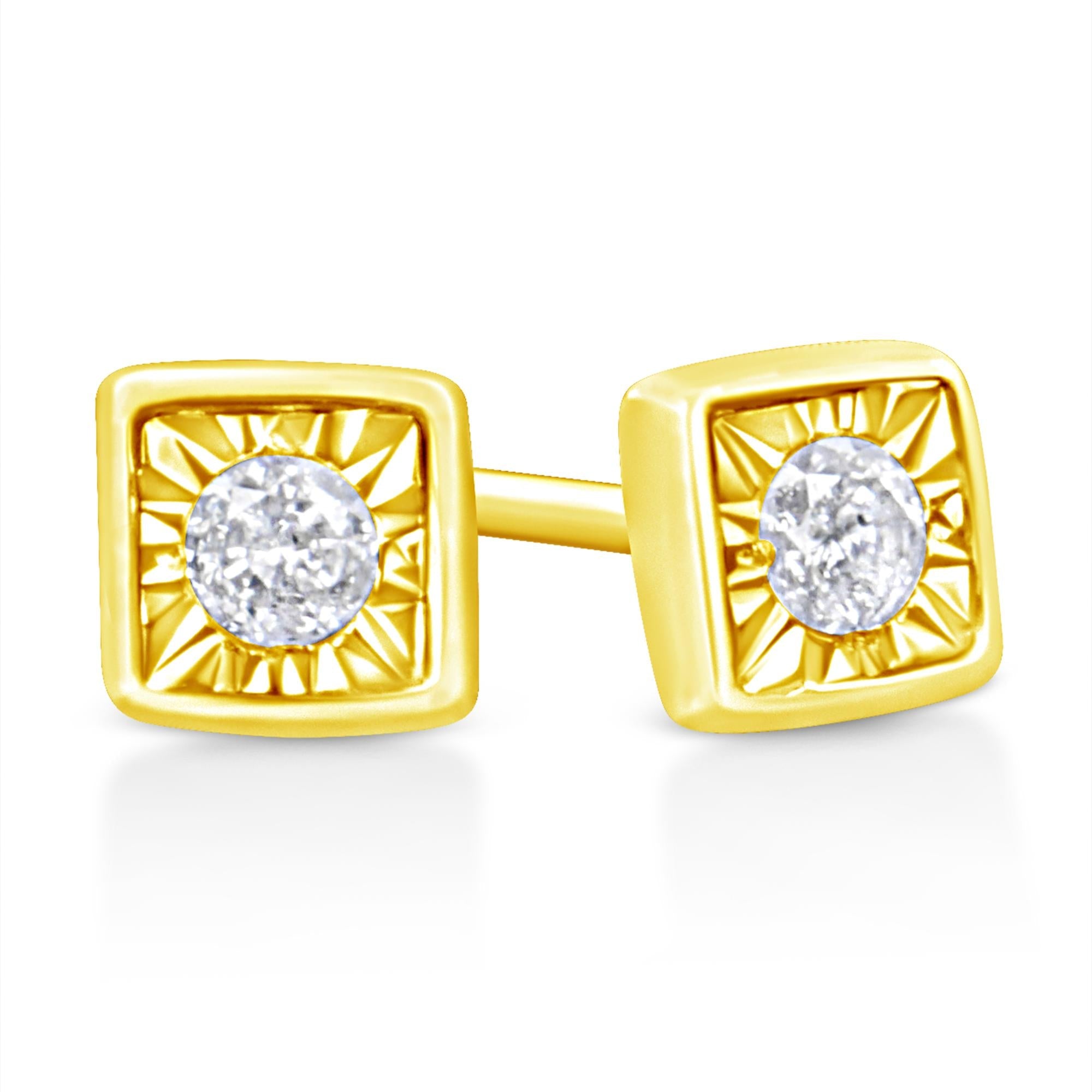 10K Yellow Gold Plated .925 Sterling Silver 1/10 Cttw Miracle-Set Diamond Stud Earrings - Choice of Shapes