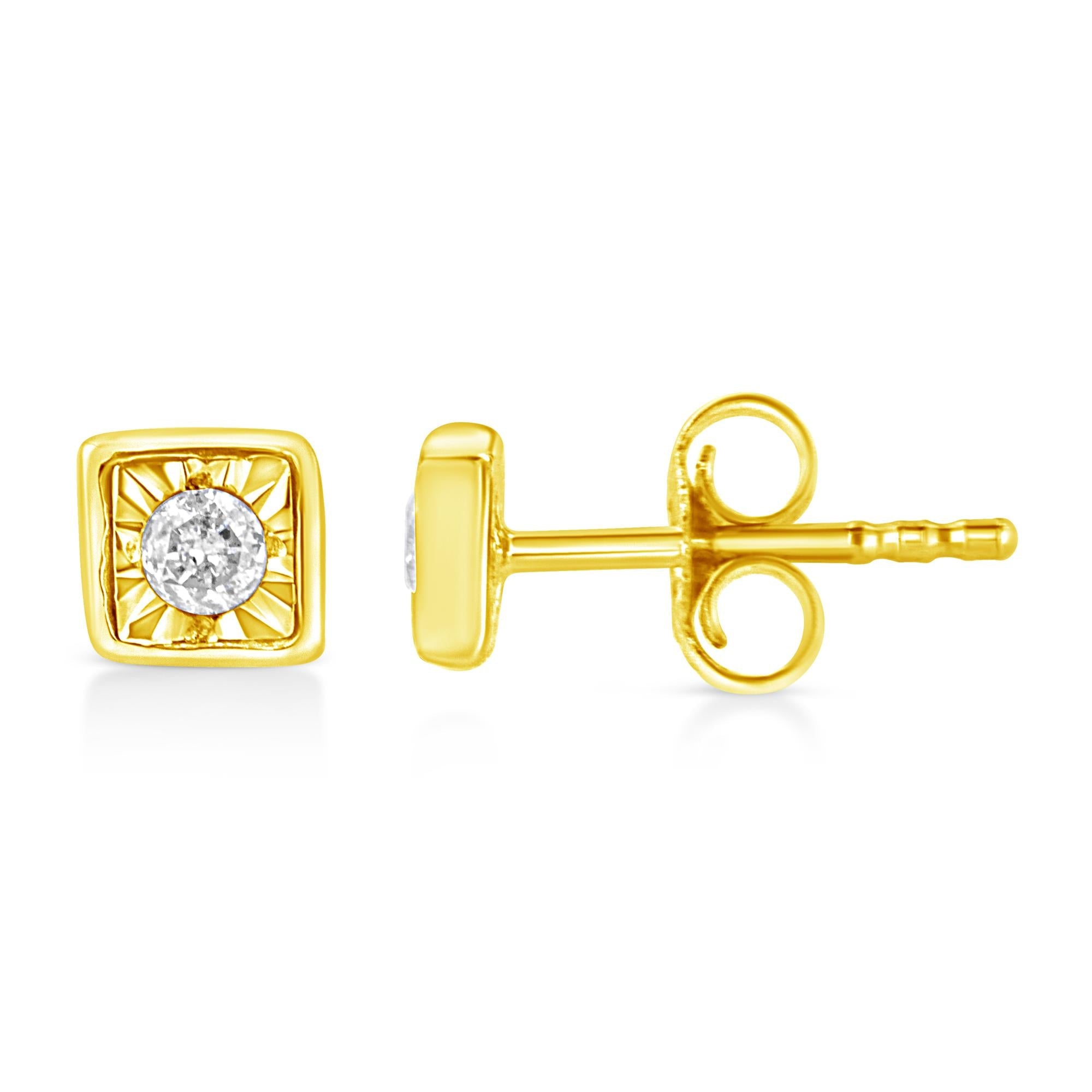 10K Yellow Gold Plated .925 Sterling Silver 1/10 Cttw Miracle-Set Diamond Stud Earrings - Choice of Shapes