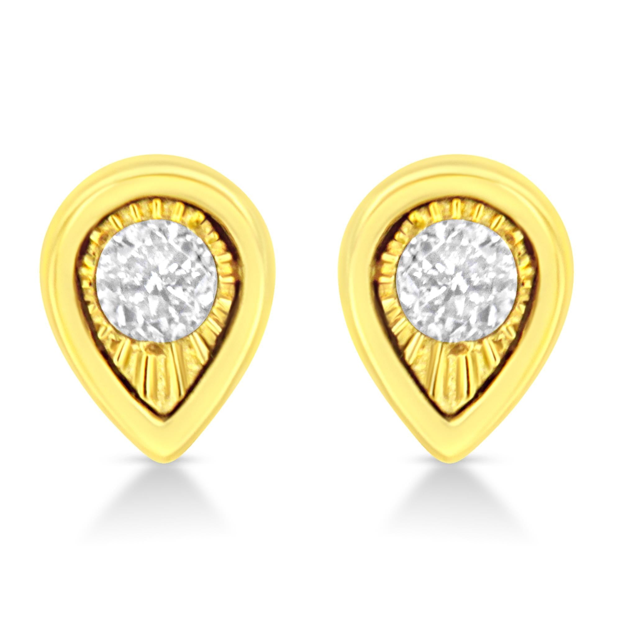 10K Yellow Gold Plated .925 Sterling Silver 1/10 Cttw Miracle-Set Diamond Stud Earrings - Choice of Shapes